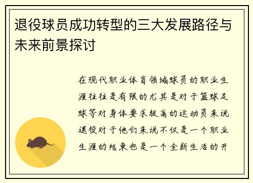 退役球员成功转型的三大发展路径与未来前景探讨