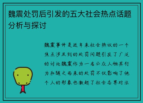 魏震处罚后引发的五大社会热点话题分析与探讨